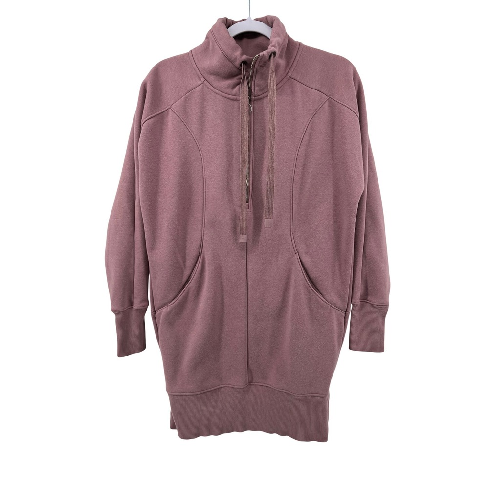 Athleta Womens XS Mauve Purple Half Zip Mock Neck Tunic Sweatshirt Thumbholes